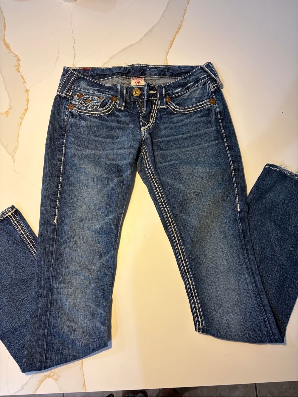 True Religion Joey Big T Flare Jeans Women Size 25 Made in USA Y2K dark wash